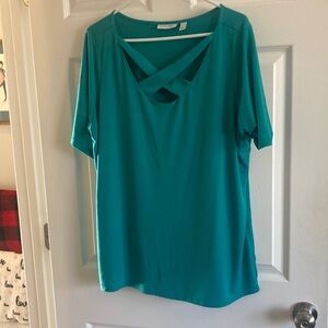 Teal Women's Top with Crisscross Neckline
